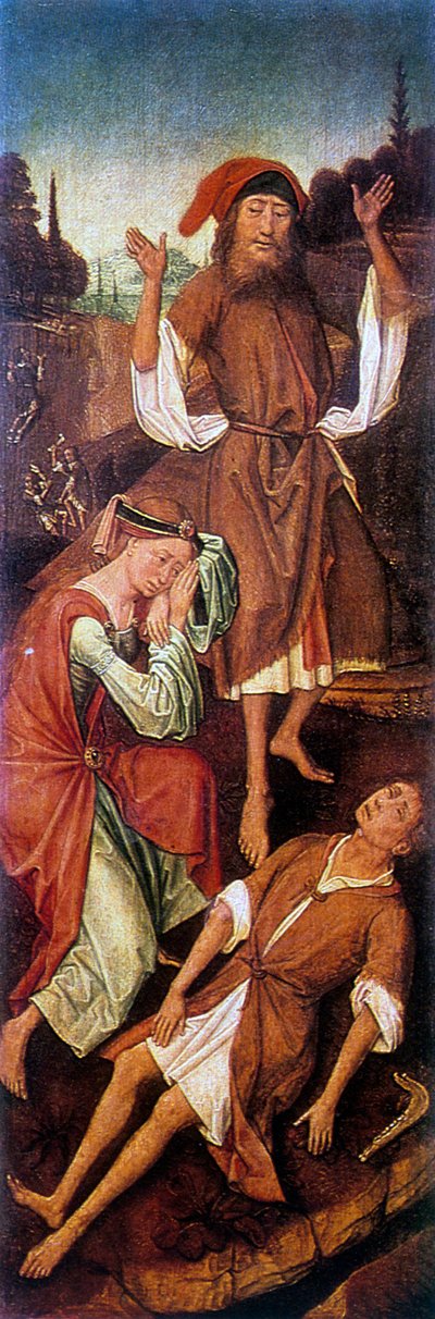 Adão e Eva Chorando pelo Corpo de Capazes, c1440-1495. de Vrancke van der Stockt