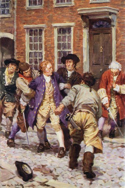 "Neste instante, vários companheiros apressaram-se a entrar e apreenderam o Jones" (cor litho) de W.R.S. (after) Stott