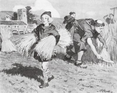 Bede no campo de colheita (litografia) de W.R.S. (after) Stott