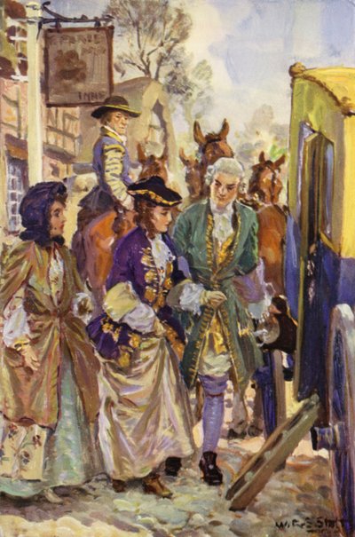 "Sua Senhoria conduziu as senhoras para dentro do veículo" (cor litho) de W.R.S. (after) Stott
