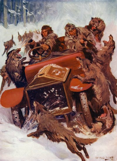 "As criaturas ferozes pareciam ter ultrapassado o carro" (cor litho) de W.R.S. (after) Stott