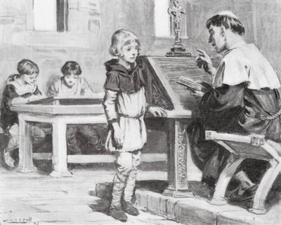 O jovem Cuthbert na escola (litografia) de W.R.S. (after) Stott