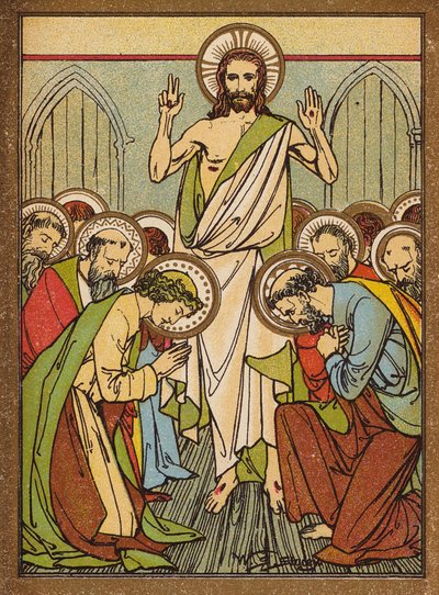 Jesus aparece aos Apóstolos em Jerusalém (litografia a cores) de W.S. Stacey