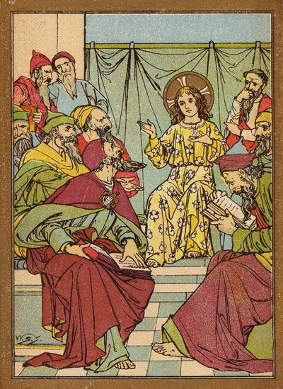 Jesus no Templo a interrogar os doutores (litografia a cores) de W.S. Stacey