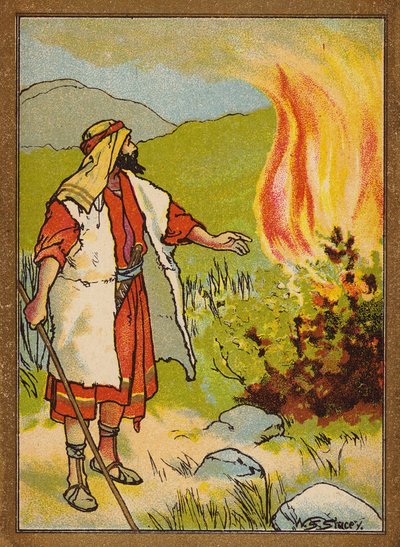 Moisés e a sarça ardente (litografia a cores) de W.S. Stacey