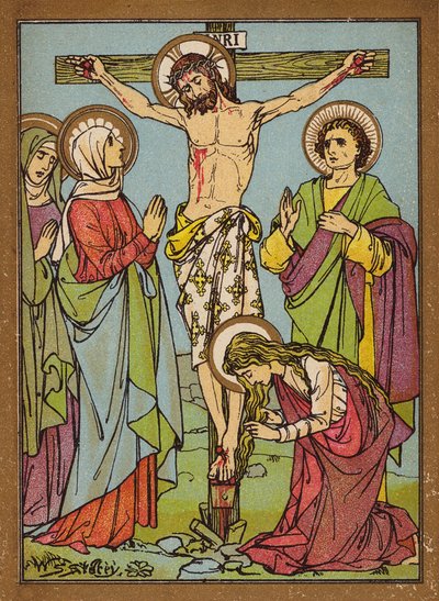 A Crucificação de Nosso Senhor (litografia a cores) de W.S. Stacey
