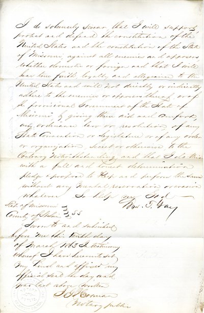 Juramento de lealdade de Wm. T. Gay of Missouri, Condado de St. Louis de W.T. Gay