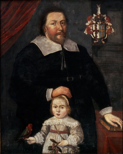 Sir Edward Lawrence com o seu filho e um papagaio de W. (attr. to) Flesshier