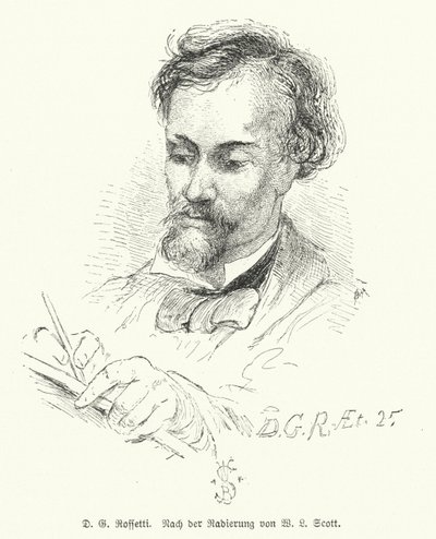 Dante Gabriel Rossetti, poeta britânico, ilustrador, pintor e tradutor, um dos fundadores da Irmandade Pré-Rafaelita (litho) de W. Bell (after) Scott
