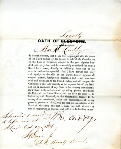 Juramento de lealdade de Wm. Cuddy do Missouri, Condado de St. Louis de W. Cuddy