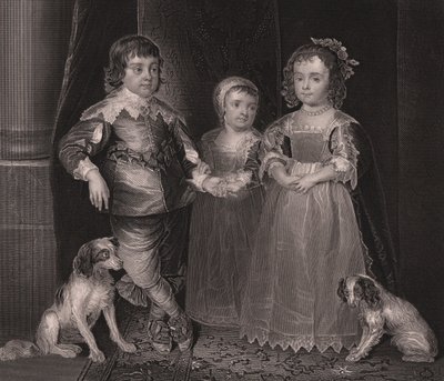 Charles, James e Henrietta, filhos de Charles I da Inglaterra, gravura da Galeria Real de Payne Dresden, de Albert Henry Payne, H Payne Dresden e Leipzig Publisher, cerca de 1840 de John Ward Dunsmore