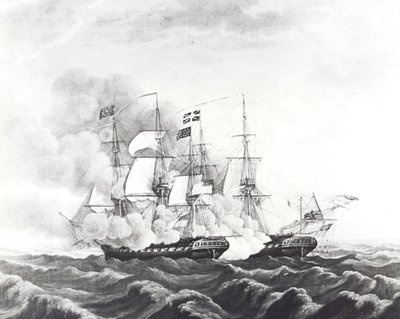 Constituição do USS e HMS Guerriere (litho) de John Ward Dunsmore