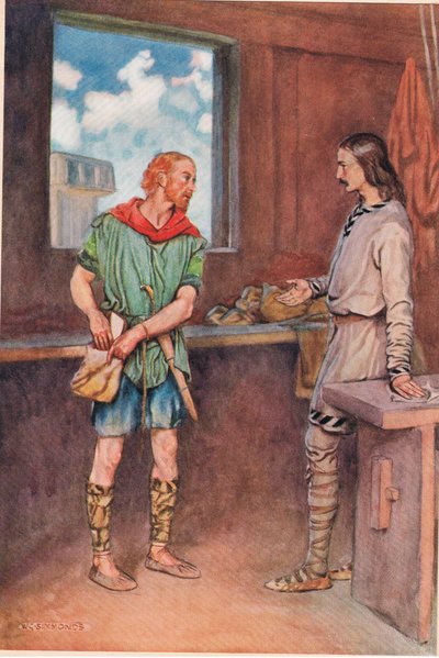 Um marinheiro dá a Horatio uma carta de Hamlet, de &39;Hamlet&39; de William Shakespeare, edição publicada por Hodder und Stoughton em 1915 de W. G. Simmonds
