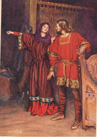 Gertrude revela que Hamlet matou Polonius, de &39;Hamlet&39; por William Shakespeare, edição publicada por Hodder und Stoughton em 1915 de W. G. Simmonds