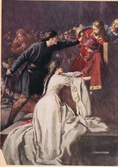 Hamlet obriga o rei a beber veneno, de &39;Hamlet&39; por William Shakespeare, edição publicada pela Hodder und Stoughton em 1915 de W. G. Simmonds