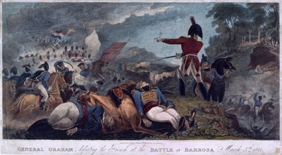General Graham derrotando os franceses na batalha de Barrosa, gravada por J. Edwards, publicada por Almanack Stationers, 1812 de W. Hal Brooke