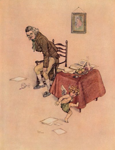 Ele pulou do velho colo do homem e dançou em torno dele no chão, c1930 de William Heath Robinson