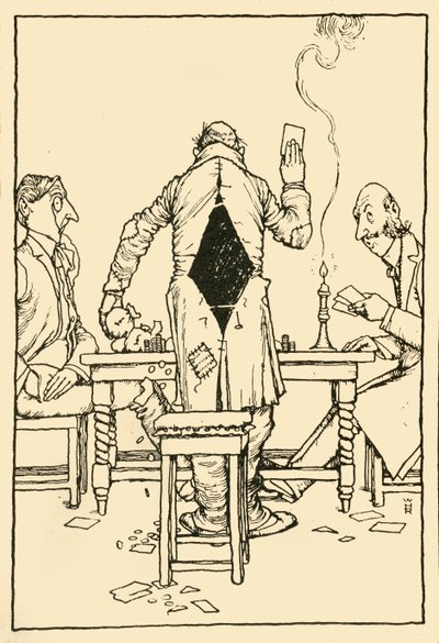O cartão Wininng no ás de ouros, 1910. de William Heath Robinson