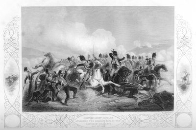 Cavalaria leve que ataca as armas russas em Balaclava durante a Guerra da Criméia, 1854 1857. de W. Hulland