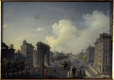La porte de Saint-Denis et le boulevard, entre 1801 e 1850 (óleo sobre seda, vidro) de W. Lebelle