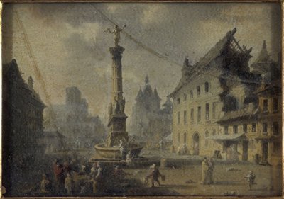 Place du Châtelet, em 1809, em 1809 (óleo sobre seda, vidro) de W. Lebelle