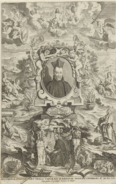 Retrato de Jeremias Drexel
Página de título para: J. Drexel, De sonne-bloeme oft Vande over-een-cominge van den menscheliicken wille met de[n] godtliicke[n], 1660 de W Merel van
