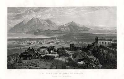 A cidade e o istmo de Corinto da Acrópole, Grécia, 1887 de W. Miller