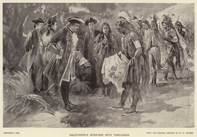 Entrevista de Oglethorpe com Tomo-chichi (litho) de W. P. Snyder