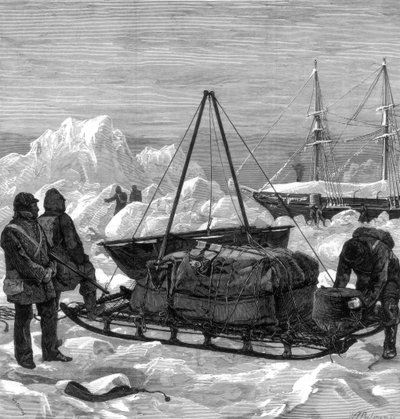 Preparando-se para iniciar uma viagem de trenó no Ártico, 1875. de W. Palmer