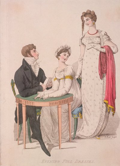 Duas mulheres e um homem de vestido de noite completo, c1810 de W Read