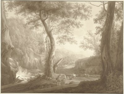 Paisagem de montanha com goatherd e traveller de W. Regnu (possibly)