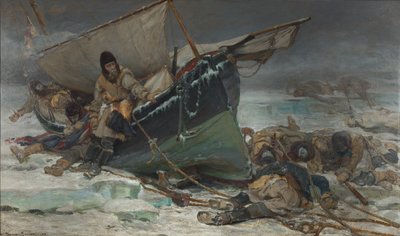 Sir John Franklin a morrer junto ao seu barco durante a expedição do HMS "Erebus" e "Terror" à Passagem do Noroeste de W. Thomas Smith