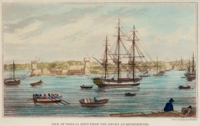 Isle of Dogs vista das docas de Rotherhithe de W. Timms