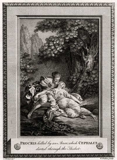 Procris Morto por uma flecha que Cefalus disparou através do matagal, 1775 de W. Walker