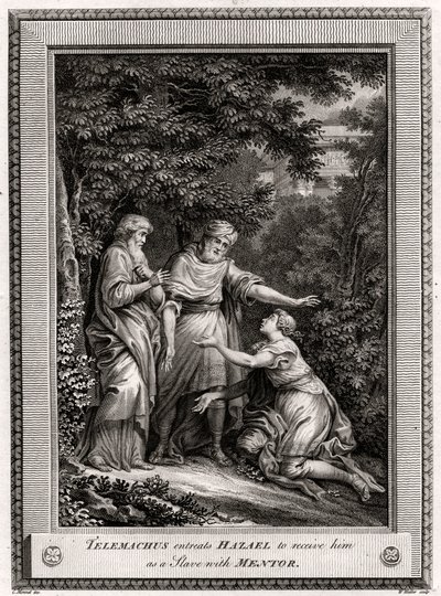 Telêmaco pede a Hazael que o receba como escravo com Mentor, 1775 de W. Walker