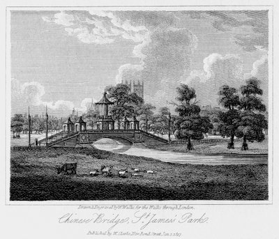 Ponte chinesa, St Jamess Park, Westminster, Londres, 1817. de W. Wallis