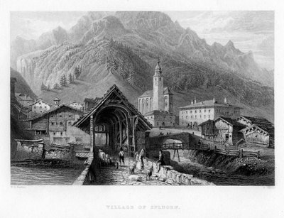 Aldeia de Splugen, Suíça, 1834 de W. Wallis