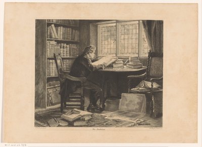 O homem a ler em frente da janela do seu estudo
O verme do livro (título sobre o objecto) de W. Wright Nooth
