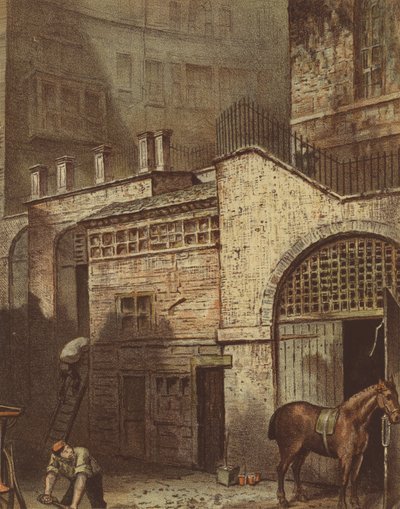 Edifícios e escadas, parte inferior da rua de Salisbury, Adelphi, costa (chromolitho) de Waldo Sargeant