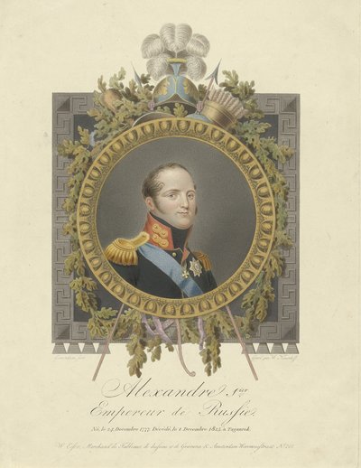 Retrato do Imperador Alexandre I 1777-1825, 1825 de Walraad Nieuwhoff