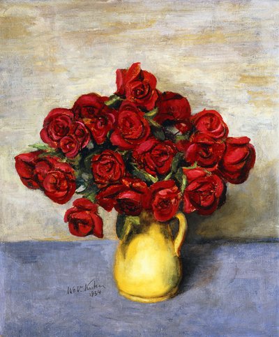 Rosas vermelhas em um jarro amarelo de Walt Kuhn
