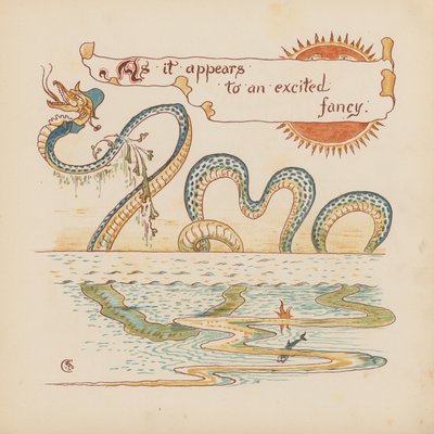 Ilustração para "Pothooks and Perseverance" de Walter Crane (litografia a cores) de Walter (after) Crane