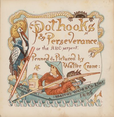 Ilustração para "Pothooks and Perseverance" de Walter Crane (litografia a cores) de Walter (after) Crane