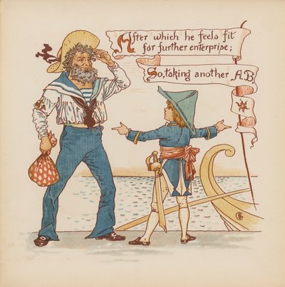 Ilustração para "Pothooks and Perseverance" de Walter Crane (litografia a cores) de Walter (after) Crane