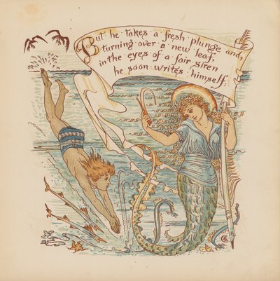 Ilustração para "Pothooks and Perseverance" de Walter Crane (litografia a cores) de Walter (after) Crane