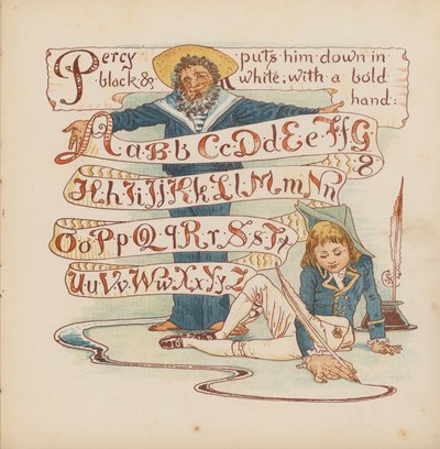 Ilustração para "Pothooks and Perseverance" de Walter Crane (litografia a cores) de Walter (after) Crane