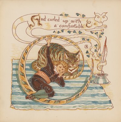Ilustração para "Pothooks and Perseverance" de Walter Crane (litografia a cores) de Walter (after) Crane