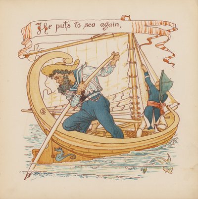 Ilustração para "Pothooks and Perseverance" de Walter Crane (litografia a cores) de Walter (after) Crane
