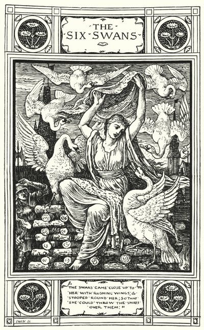 Os Seis Cisnes (gravura) de Walter (after) Crane