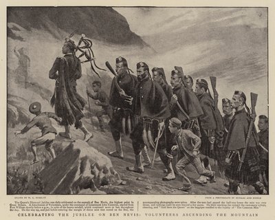 Comemorando o Jubileu em Ben Nevis, Voluntários subindo a montanha de Walter Charles Horsley